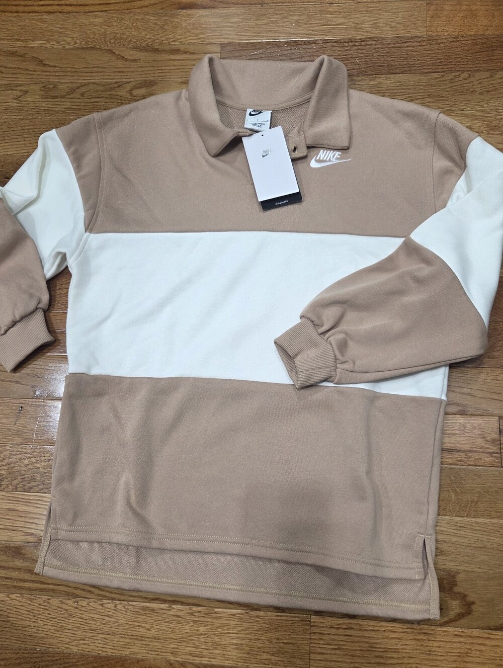 Nike Kids Beige and White Colorblock Rugby Sweatshirt